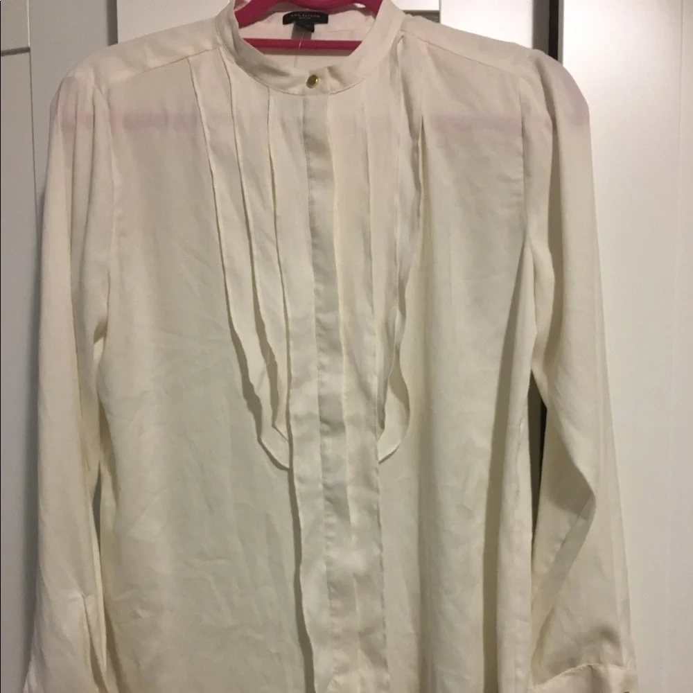 Anne Taylor Cream Ruffle Front Blouse - Picture 1 of 6
